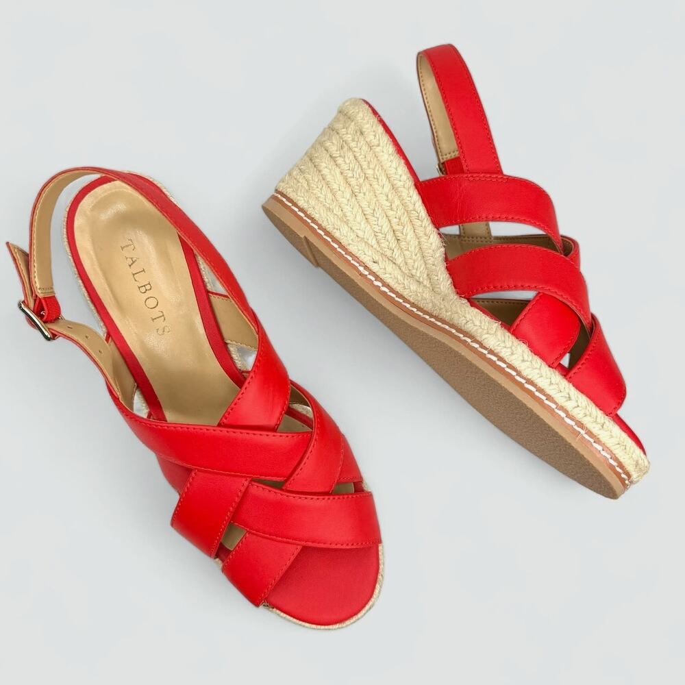 NIB Talbots Saylor Red Espadrille Nappa Leather Wedge Slingback Sandal Size 7.5M